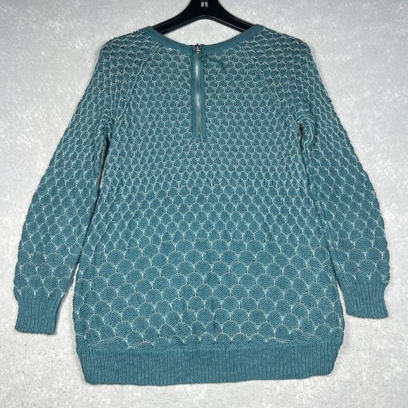Moth Anthropologie Crochet Sweater Women’s Size Small Teal Crewneck High/ Low - Picture 4 of 8